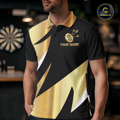 Black And Gold Dartboard Crown Darts Shirt For Men Custom Darts Jersey Team Polo & Quarter Zip TDM6375