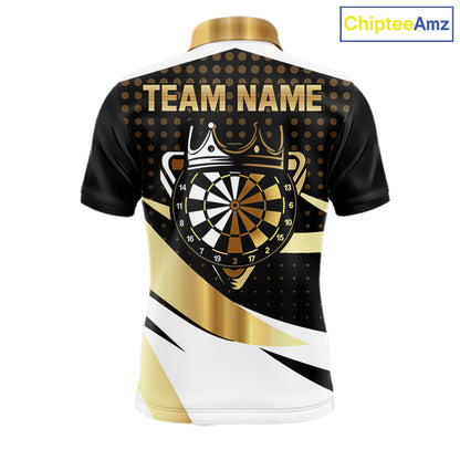 Black And Gold Dartboard Crown Darts Shirt For Men Custom Darts Jersey Team Polo & Quarter Zip TDM6375