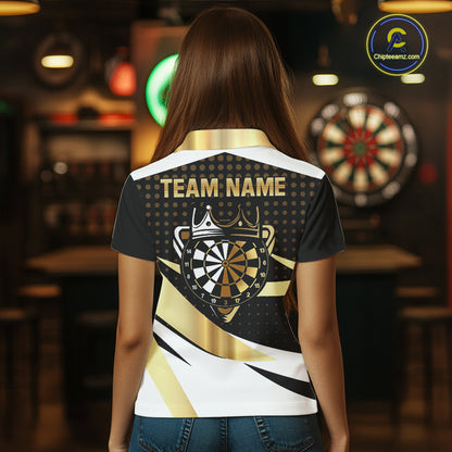 Black And Gold Dartboard Crown Darts Shirt For Women Custom Darts Jersey Team Polo & Quarter Zip TDM6375