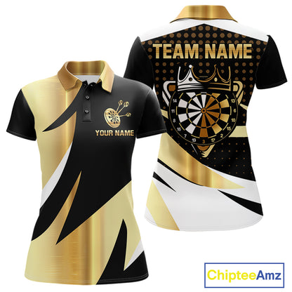 Black And Gold Dartboard Crown Darts Shirt For Women Custom Darts Jersey Team Polo & Quarter Zip TDM6375