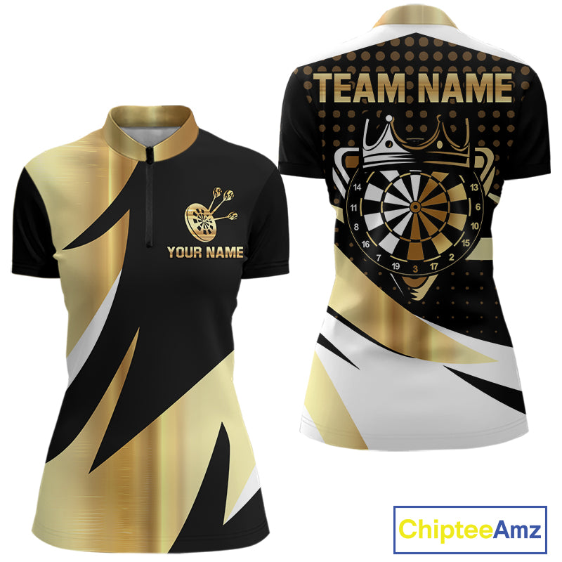 Black And Gold Dartboard Crown Darts Shirt For Women Custom Darts Jersey Team Polo & Quarter Zip TDM6375