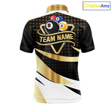 Load image into Gallery viewer, Personalized Billiard 8 Ball &amp; 9 Ball Pool Polo, 1/4 Zip For Men Custom Team Billiard Jersey |Gold TDM6376