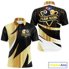 Load image into Gallery viewer, Personalized Billiard 8 Ball &amp; 9 Ball Pool Polo, 1/4 Zip For Men Custom Team Billiard Jersey |Gold TDM6376