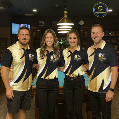 Personalized Billiard 8 Ball & 9 Ball Pool Polo, 1/4 Zip For Women Custom Team Billiard Jersey |Gold TDM6376