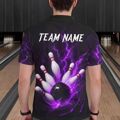 Personalized Purple Thunder Lightning Bowling Jersey For Men, Bowling League Shirts Polo & 1/4 Zip TDM6574