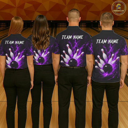 Personalized Purple Thunder Lightning Bowling Jersey For Men, Bowling League Shirts Polo & 1/4 Zip TDM6574