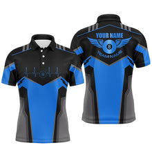 Load image into Gallery viewer, Personalized Billiard 8 Ball Wings Short Sleeve Men's Shirts,  Billiard Jerseys Tournament |Blue TDM2305
