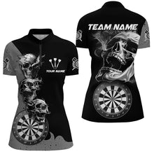 Load image into Gallery viewer, Personalized Smoking Skull Black Dart Shirts For Women Custom Darts League Cool Dart Team Jerseys TDM2804