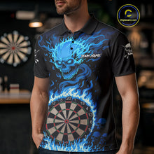 Load image into Gallery viewer, Blue Flaming Skull Darts Shirt For Men Custom Darts Jersey Team Polo &amp; Quarter Zip TDM5054