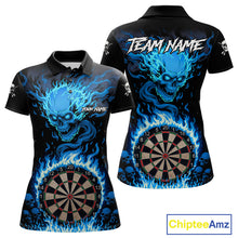 Load image into Gallery viewer, Blue Flaming Skull Darts Shirt For Women Custom Darts Jersey Team Polo &amp; Quarter Zip TDM5054
