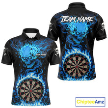 Load image into Gallery viewer, Blue Flaming Skull Darts Shirt For Men Custom Darts Jersey Team Polo &amp; Quarter Zip TDM5054