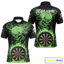 Load image into Gallery viewer, Green Flaming Skull Darts Shirt For Men Custom Darts Jersey Team Polo &amp; Quarter Zip TDM5055