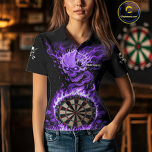 Load image into Gallery viewer, Purple Flaming Skull Darts Shirt For Women Custom Darts Jersey Team Polo &amp; Quarter Zip TDM5056