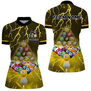 Thunder Lightning Storm Custom 3D Billiard Shirts For Women, Billiard Balls Team Jerseys | Yellow TDM3047