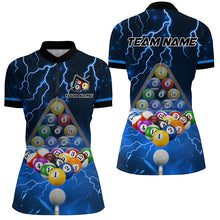 Load image into Gallery viewer, Thunder Lightning Storm Custom 3D Billiard Shirts For Women, Billiard Balls Team Jerseys | Blue TDM3049