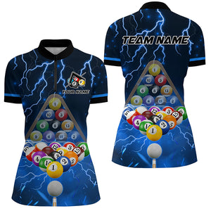 Thunder Lightning Storm Custom 3D Billiard Shirts For Women, Billiard Balls Team Jerseys | Blue TDM3049