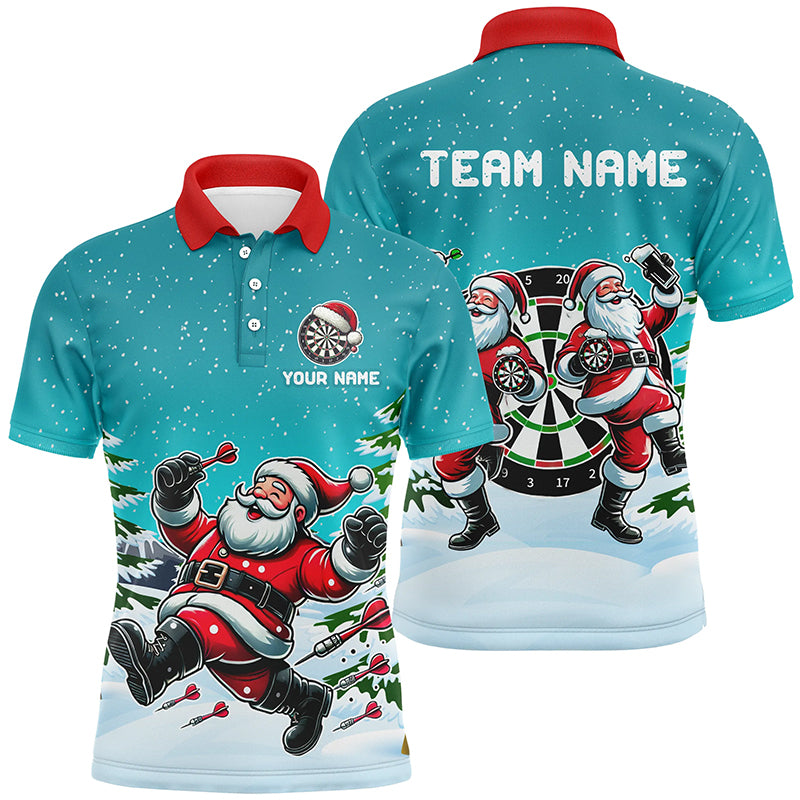 Funny Santa Playing Darts Turquoise Christmas Dart Shirts For Men Custom Christmas Darts Gifts TDM3050