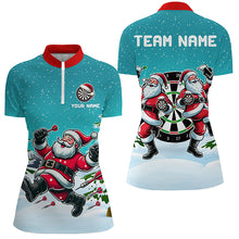 Load image into Gallery viewer, Funny Santa Playing Darts Turquoise Christmas Dart Shirts For Women Custom Christmas Darts Gifts TDM3050