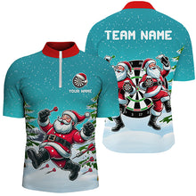 Load image into Gallery viewer, Funny Santa Playing Darts Turquoise Christmas Dart Shirts For Men Custom Christmas Darts Gifts TDM3050