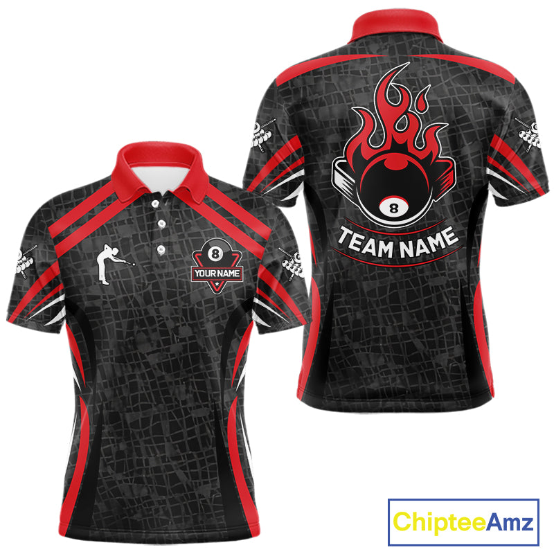 Black And Red 8 Ball Flame Billiard Shirt For Men Custom Pool Team Shirt, Billiard Jersey TDM5790