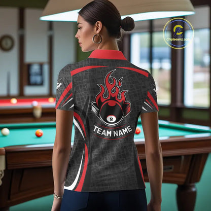 Black And Red 8 Ball Flame Billiard Shirt For Women Custom Pool Team Shirt, Billiard Jersey TDM5790