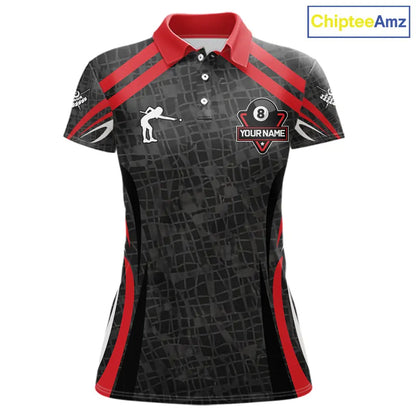 Black And Red 8 Ball Flame Billiard Shirt For Women Custom Pool Team Shirt, Billiard Jersey TDM5790