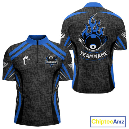 Black And Blue 8 Ball Flame Billiard Shirt For Men Custom Pool Team Shirt, Billiard Jersey TDM5791