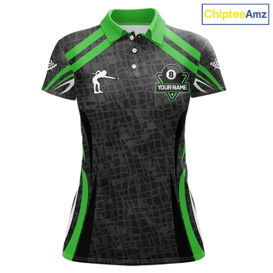Black And Green 8 Ball Flame Billiard Shirt For Women Custom Pool Team Shirt, Billiard Jersey TDM5792