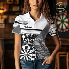 Load image into Gallery viewer, Custom Black And White Grunge Darts Shirt For Women, Darts Team Jersey Polo &amp; 1/4 Zip TDM6143