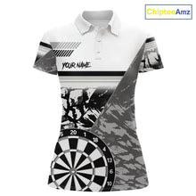 Load image into Gallery viewer, Custom Black And White Grunge Darts Shirt For Women, Darts Team Jersey Polo &amp; 1/4 Zip TDM6143