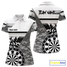Load image into Gallery viewer, Custom Black And White Grunge Darts Shirt For Women, Darts Team Jersey Polo &amp; 1/4 Zip TDM6143