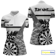 Load image into Gallery viewer, Custom Black And White Grunge Darts Shirt For Women, Darts Team Jersey Polo &amp; 1/4 Zip TDM6143