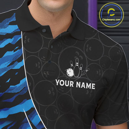 Texas Flag Blue Camo Bowling Shirt For Men Custom Patriotic Bowling Team Jersey Polo & 1/4 Zip TDM6387