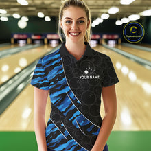 Load image into Gallery viewer, Texas Flag Blue Camo Bowling Shirt For Women Custom Patriotic Bowling Team Jersey Polo &amp; 1/4 Zip TDM6387