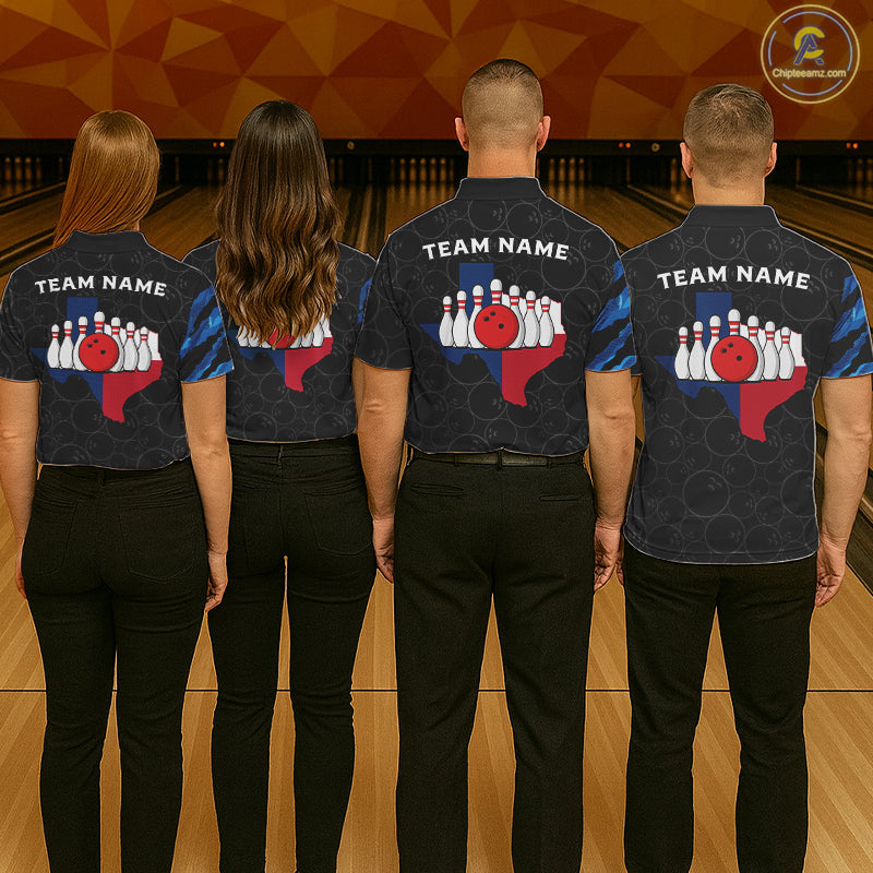 Texas Flag Blue Camo Bowling Shirt For Men Custom Patriotic Bowling Team Jersey Polo & 1/4 Zip TDM6387