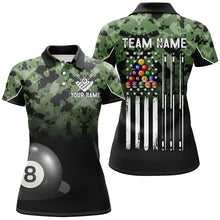 Load image into Gallery viewer, 8 Ball Pool Green Camo Custom Billiard Shirts For Women, Patriotic US Flag Billiard Team Jerseys TDM2311