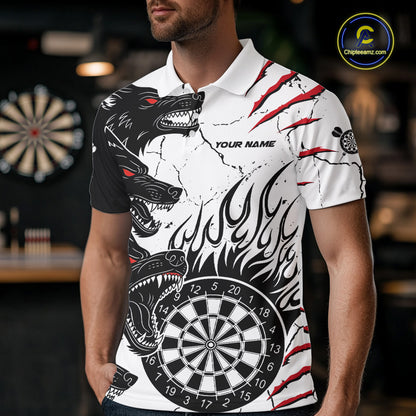 White Black Grunge Wolf Darts Shirts For Men Custom Darts Team Jersey Polo & Quarter Zip TDM5534