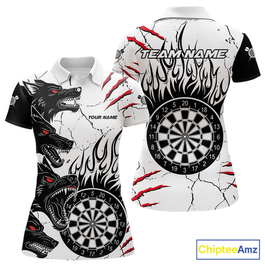 White Black Grunge Wolf Darts Shirts For Women Custom Darts Team Jersey Polo & Quarter Zip TDM5534