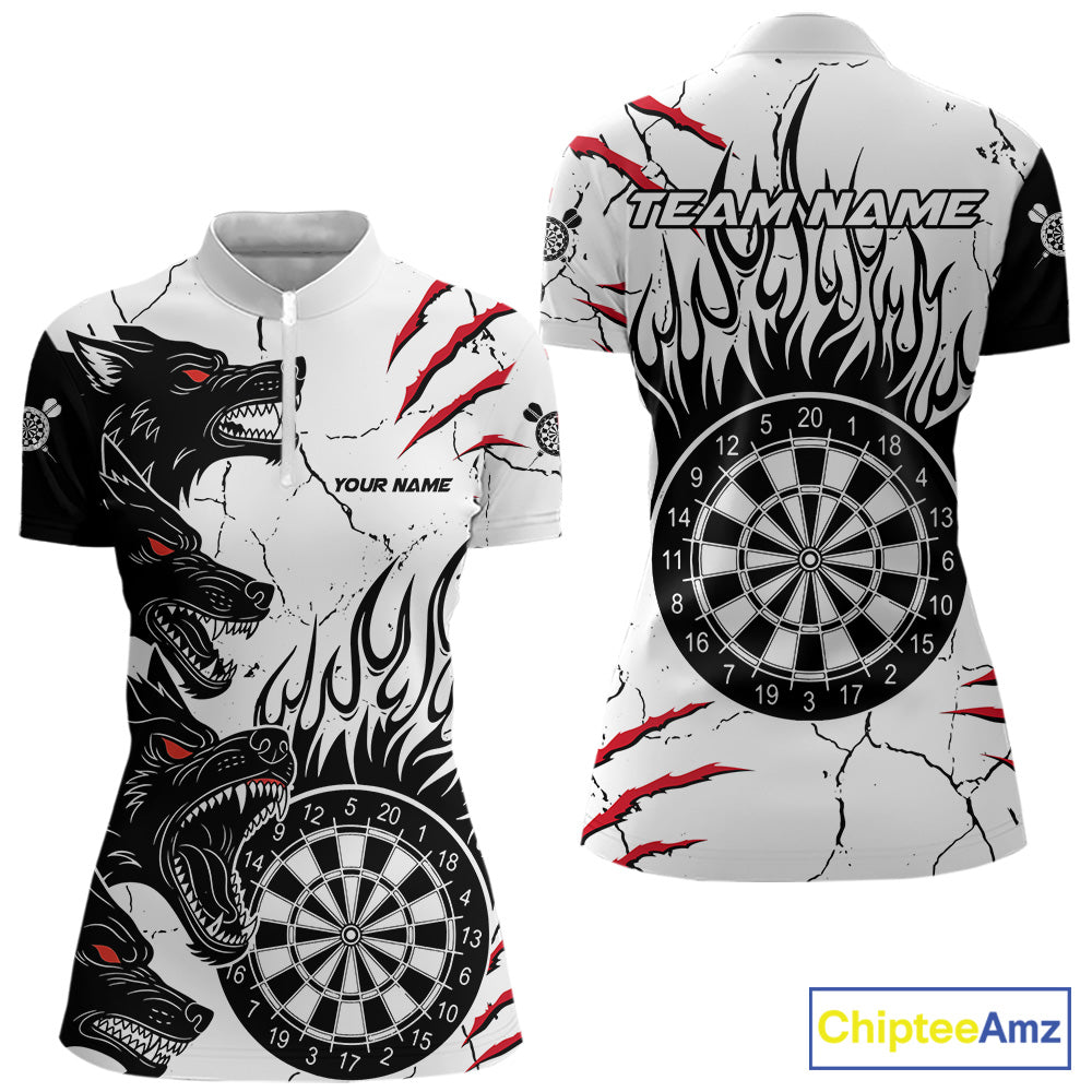 White Black Grunge Wolf Darts Shirts For Women Custom Darts Team Jersey Polo & Quarter Zip TDM5534