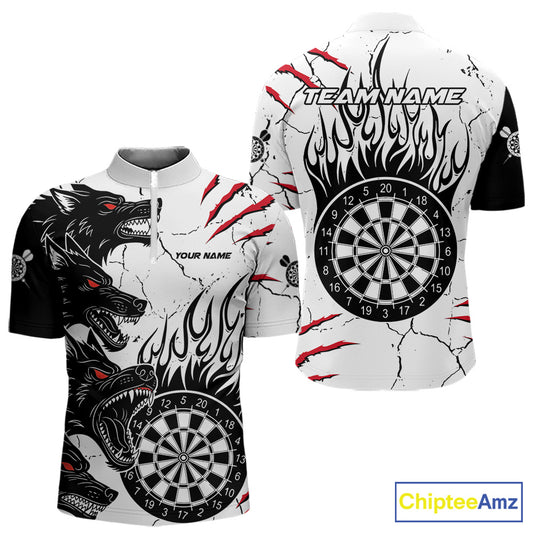 White Black Grunge Wolf Darts Shirts For Men Custom Darts Team Jersey Polo & Quarter Zip TDM5534