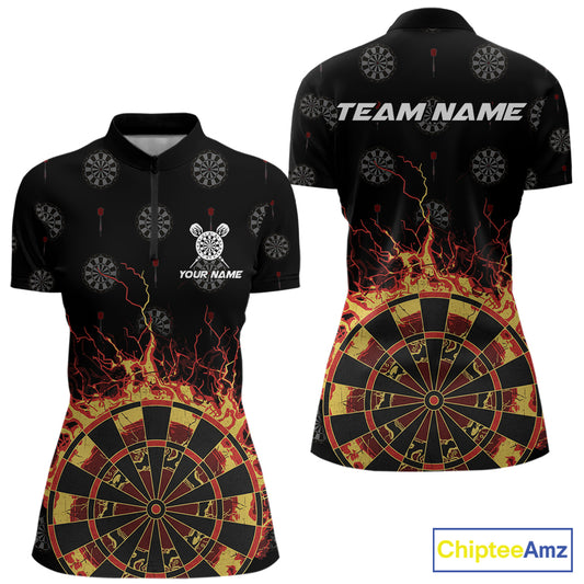 Personalized Flame Darts Polo & Quarter Zip Custom Darts Shirt For Women, Darts Team Jersey TDM5536