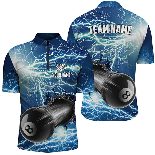 Funny 8 Ball Pool Rush Out Custom Thunder Lightning Blue Men Quarter-Zip Shirts For Team TDM0966