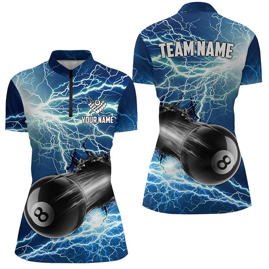 Funny 8 Ball Pool Rush Out Custom Thunder Lightning Blue Women Quarter-Zip Shirts For Team TDM0966