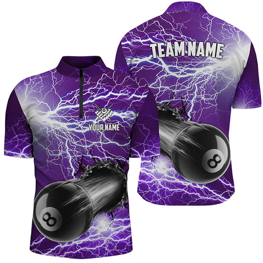 Funny 8 Ball Pool Rush Out Custom Thunder Lightning Purple Men Quarter-Zip Shirts For Team TDM0969
