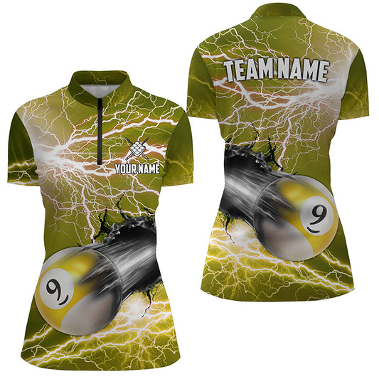 Funny 9 Ball Pool Rush Out Custom Thunder Lightning Yellow Women Quarter-Zip Shirts For Team TDM0970