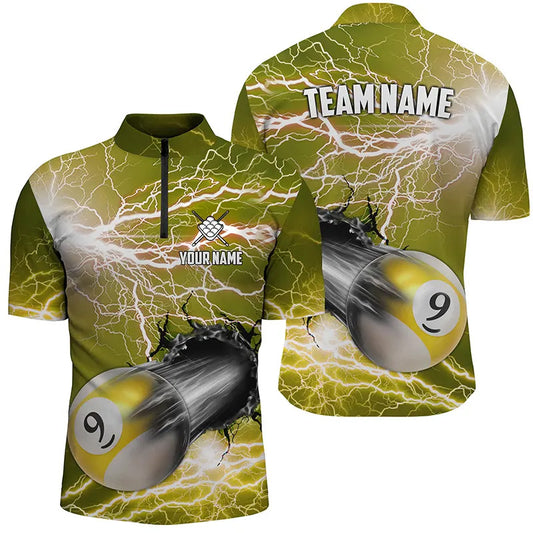 Funny 9 Ball Pool Rush Out Custom Thunder Lightning Yellow Men Quarter-Zip Shirts For Team TDM0970