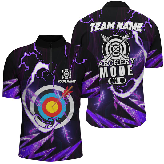 Custom Purple Thunder Archery Mode On Men Quarter-Zip Shirts, Archery Jerseys Team Shirts TDM1133