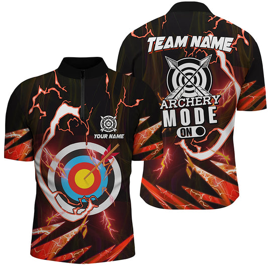 Customized Red Thunder Archery Mode On Men Quarter-Zip Shirts, Archery Jerseys Team Shirts TDM1134