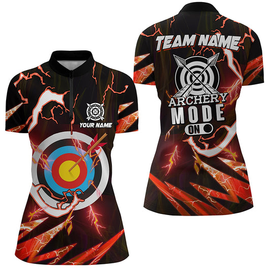 Customized Red Thunder Archery Mode On Women Quarter-Zip Shirts, Archery Jerseys Team Shirts TDM1134