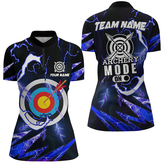 Customized Blue Thunder Archery Mode On Women Quarter-Zip Shirts, Archery Jerseys Team Shirts TDM1135